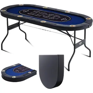 VEVOR 8 Player Poker Table Foldable, Portable Folding Card Board Game Table, Casino Leisure Table, Blackjack Texas Holdem Table with Padded Rails and Stainless Steel Cup Holders, Blue (72 in)VEVOR Super Brand Day