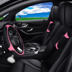 Car Interior Decoration Set, Non-slip Sun-proof Car Steering Wheel Cover & Seat Belt Cover & Gear Handle Cover & Keychain, Universal Car Interior Accessories, Girly Car Interior Sets