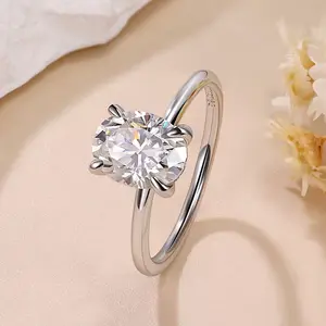 Luscious 18K 925 Sterling Silver 2CT Oval Cut Moissanite Solitaire Ring (5-9)