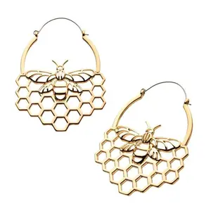 20G Golden Bumblebee Honeycomb Plug Hoops
