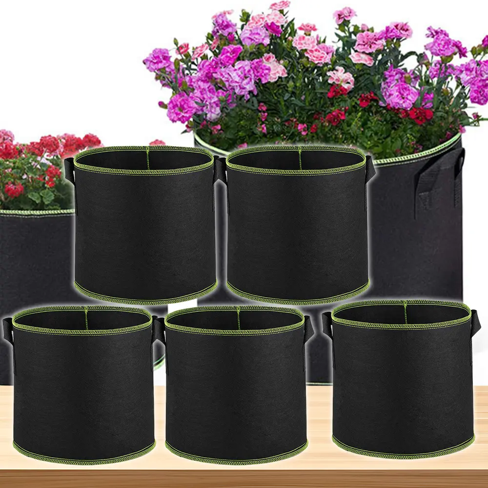 5 Pieces Plant Grow Bags 3 Gallon Heavy Duty 300G Thickend Nonwoven Fabric Pots Garden Growing Bags with Handles for Potatoes Tomatoes Vegaetables