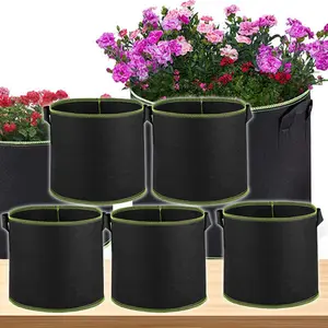 5 Pieces Plant Grow Bags 3 Gallon Heavy Duty 300G Thickend Nonwoven Fabric Pots Garden Growing Bags with Handles for Potatoes Tomatoes Vegaetables