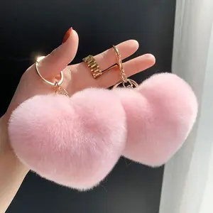 Coquettecore Heart-Shaped Pom-Pom Keychain - Fluffy, Shed-Free Fur, Soft Plush, Women's Fashion Accessory for Bags, Pendants, Coquettecore Keychains