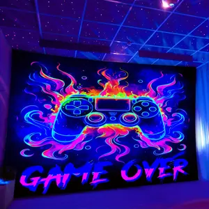 1pc Game Controller Fluorescent Design Tapestry Home Interior Decorating Hanging Cloth – Decorative supplies for rooms (office, bedroom, living room), game parties, and holiday gifts – With free accessories for easy installation – Indoor wall Decoration.
