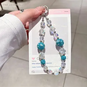Flash diamond ball mobile phone chain, mobile phone case, keychain, portable lanyard, wrist strap, anti-lost, portable hanging mobile phone lanyard.
