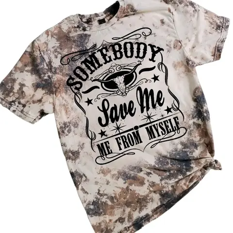 Somebody Save Me Cowhide Bleached Tee Comfort Womenswear Soft