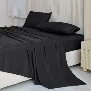 CANSUNCH Luxury 4-Piece Complete Sheet Set - Premium Silky Satin Jacquard Soft Cooling Breathable Microfiber Bedding, Deep Pocket Flat Sheet & Pillowcases, Durable All-Season Bedroom Essentials, Breathable Sheets