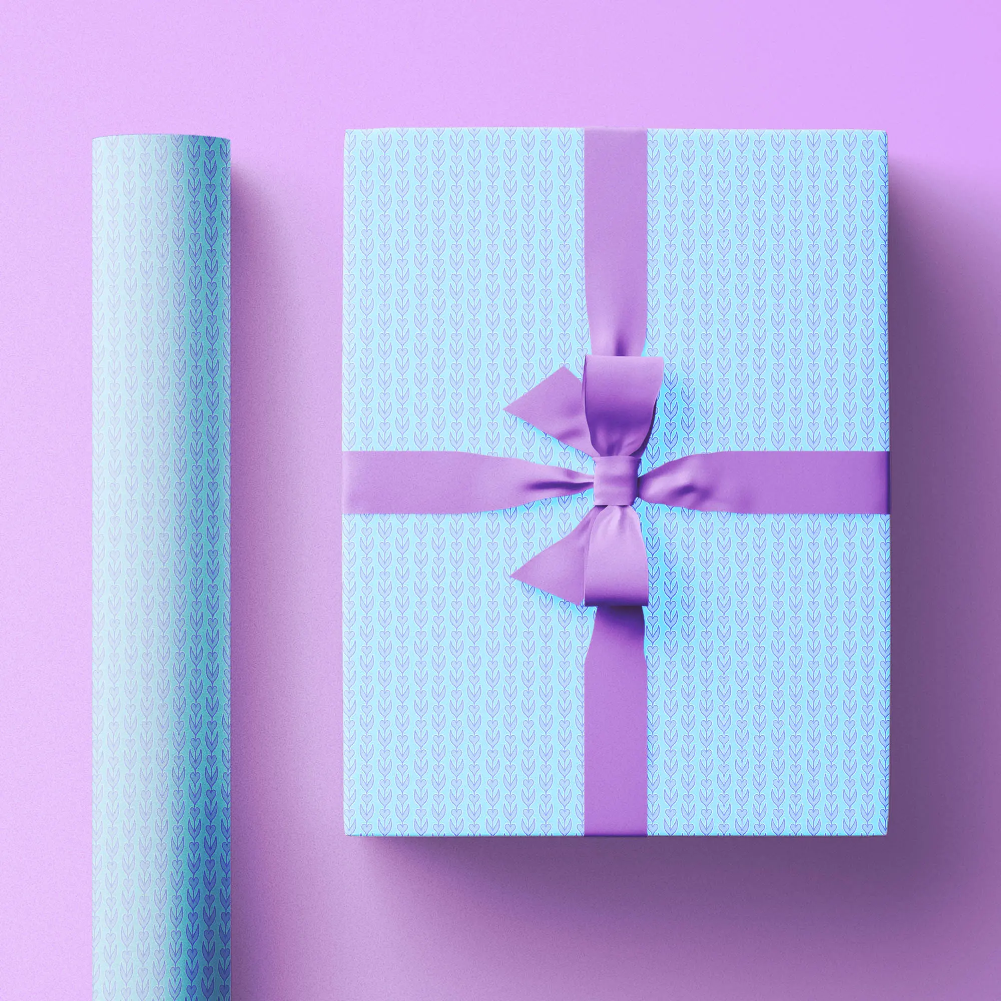 Preppy Valentine's Wrapping Paper with Small Heart Repeat Pattern, Light Blue Gift Wrap Sheets, Wrapping Paper Rolls for Romantic Present