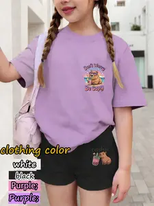Capybara Two-Piece Set for Kids, Don't Worry Be Capy T-Shirt and Shorts, Cute Cartoon Print, Fitted Casual for Ages 4-12