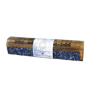 Wooden Incense Coffin Box - Lapis Lazuli, 12 Inch