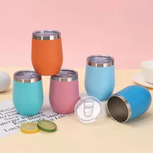 LMMAKE 12Oz Insulated Wine Tumbler With Lid Double Wall Vacuum Stainless Steel Stemless Cup For Champaign Beer Coffee Mug Sweat-Free BPA-Free Lid 304 18/8 Food Grade Shatterproof Dishwasher Safe