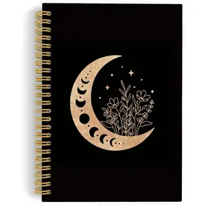 Black Moon Spiral Notebook, Moon Journal, Black  Moon Phases 5.5"x8.3" 164pages Lined Journal Notebooks College Ruled, Black  Witchy Hardcover Notebook for Office School Supplies