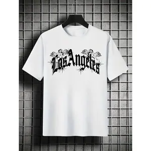 Stylish LOS ANGELES Letter Print Boy's Creative T-shirt, Casual Lightweight Comfy Short Sleeve Tee Tops, Kids Clothes For Summer