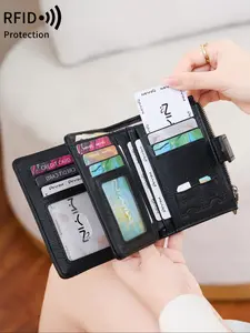Fashion Vintage Women Short Wallet For Daily Multifunction Large Capacity Trifold Credit Card Holder RFlD Blocking Wallet For Credit Card/ ID Card/ Coins/Cash Ladies Double Zipper Pocket Clutch, Elegant Fashion Wallet, Gifts, Anniversary, Christmas