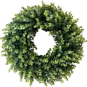 20 Inch Spring Summer Green Boxwood Front Door Wreath for All Seasons, Indoor Outdoor Home Decor for Farmhouse Easter St. Patrick's Independence Day