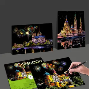 A3 Size Cityscape Scratch Art Paper, Adult DIY Creative Painting, Vibrant Colors, Birthday & Holiday Gift, Christmas, New Year Present