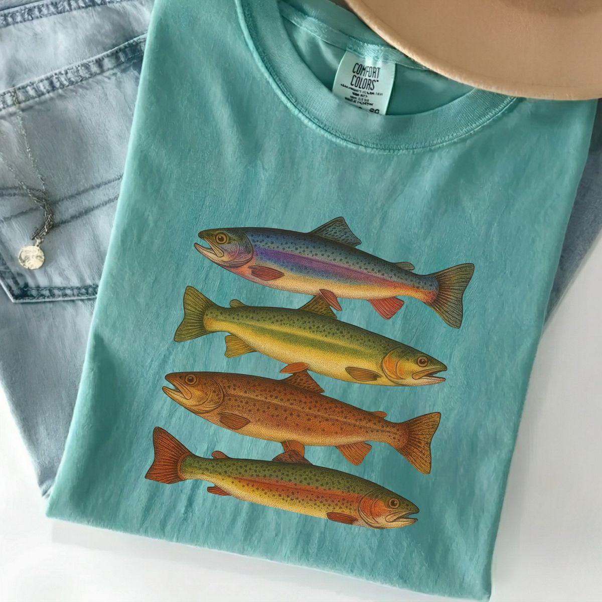 Comfort Colors Trout Fish Shirt, Vintage Fish Shirt, Retro Fish Shirt, Fishing Shirt, Fishermen, Rainbow Trout Fishing Shirt, Fishing Lover, Unisex Casual Graphic T-Shirts