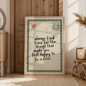 A wall art piece featuring a quote poster in retro aesthetic style, Vintage wall art, this postcard print encourages positivity, perfect for home decor, makes an excellent housewarming gift, comes without a frame