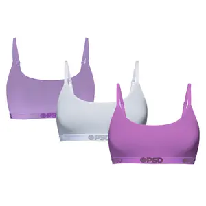 PSD Womens Scoop Bralette 3 Pack - Pink, Lavender, and White Premium Modal Fabric Bralette Value Pack for Women