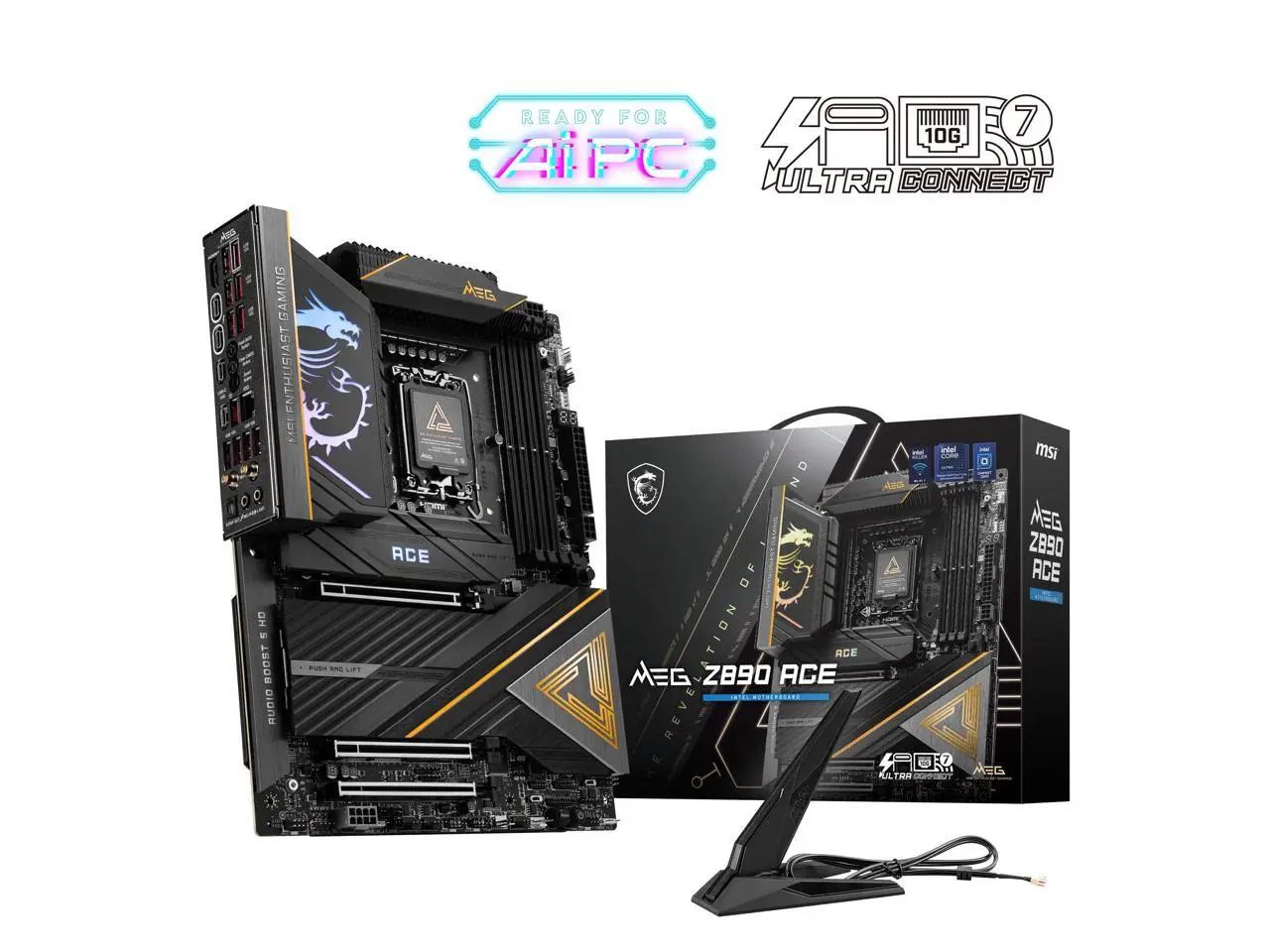 MSI MEG Z890 ACE Motherboard, ATX - Supports Intel Core Ultra Processors (Series 2), LGA 1851 - 110A SPS VRM, DDR5 Memory (9200+MT/s OC), PCIe 5.0 & 4.0 x16, M.2 Gen5, Thunderbolt 4, Wi-Fi 7, 10G LAN