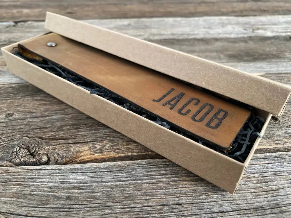 Personalized Distressed Leather Bookmark with Pen Holder