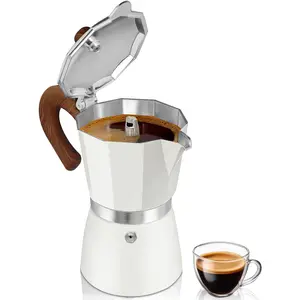 Coffee Maker Stovetop Espresso Maker 9 Cup Aluminum Moka Pot Percolator 15oz 450ml Easy Brewing for Electric Ceramic Stoves Home Camping Italian Cuban Café Classic White