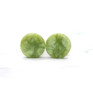 Calming Genuine South Jade Green Stone Double-Flared Ear Gauges, Multi-Size Pair Set (5mm-25mm)