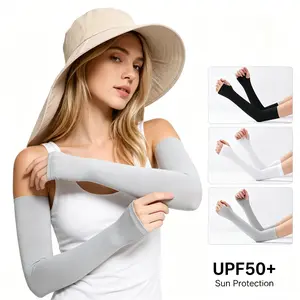 4 PCS Women UV Protection Set Cooling Arm Sleeves with Wide Brim Sun Hat Breathable Lightweight Compression Arm Covers for Running Cycling Driving Hiking Outdoor