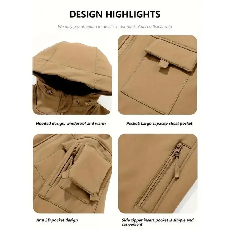 Men's Multi-Pocket Workwear Hooded Jacket, Fleece Waterproof Jacket, 9 Close-Fitting Pockets Fleece Design. Casual Coats jacket men Menswear Tops western wear men perfect hoodie Men's Multi-Pocket Workwear Hooded Jacket, Fleece Waterproof Jacket, 9 Close-Fitting Pockets Fleece Design. Casual Coats jacket men Menswear Tops western wear men perfect hoodie