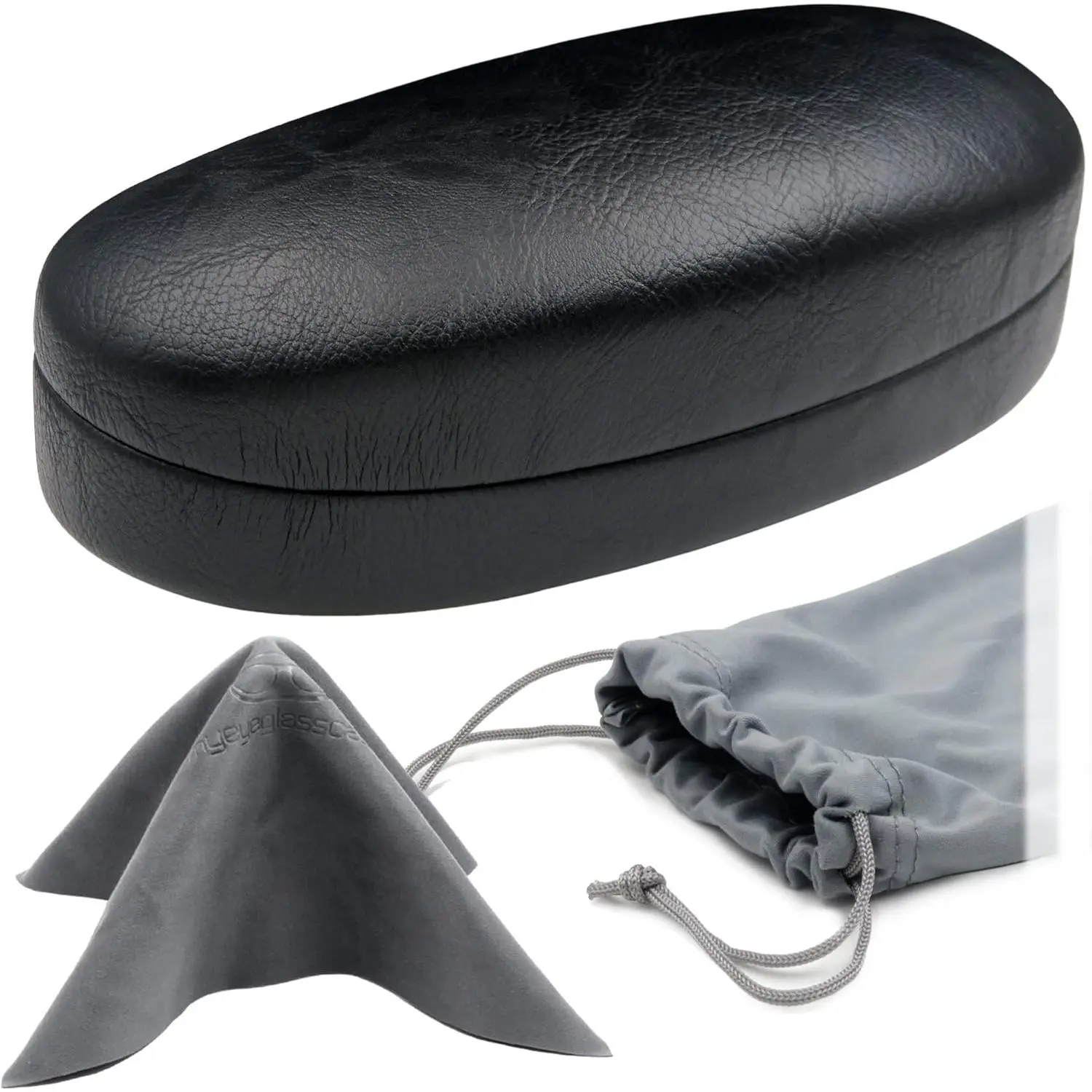 Hard Shell Eyeglass Case for Adults & Youth, Classic Leatherette Protector for Large Aviators, Heavy Duty with Pouch & Cleaning Cloth