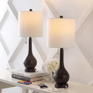JONATHAN Y Tyler Modern Classic Gourd Iron LED Table Lamp with Pull-Chain with Dual USB Charging Port , for bedroom, living room, foyer, hallways, dining room, dorms