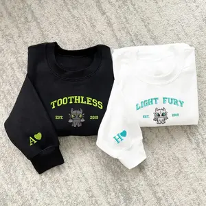 Toothless and Light Fury Embroidered Sweatshirt, Dragon's Couple Shirt, How To Train Your Dragon