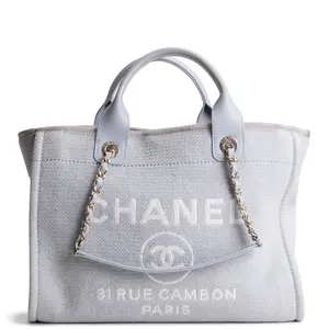 Pre-owned CHANEL Tweed with Leather Trim Shoulder Bags Deauville Shoulder Bag w/ Pouch Grey