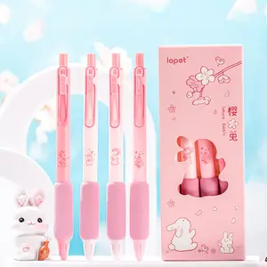 Sakura Rabbit Pink Gel Pen Set with Soft Sponge Grip, Unique Aesthetic, Fine Tip Precision 0.5mm Black Ink, Quick Dry Smooth Writing Pens for Notes Journaling Daily Writing and Spring Valentine Gift Idea