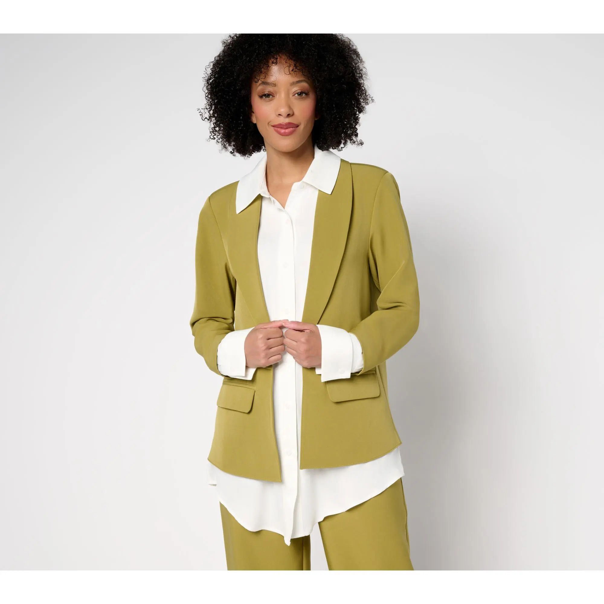 by Stacy London Crepe Blazer with Attached Shirt
