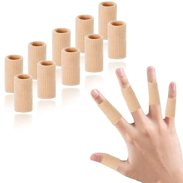 Finger Compression Sleeves Support, Finger Protectors Cots for Arthritis Swelling Basketball Sport, Breathable Elastic (10, Beige, One Size)
