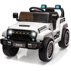 Kids Ride On Truck Car, 12V Battery Powered Electric Vehicle w/Remote Control, Led Lights, Wireless, 3 Speeds, Music & Horn, Ride on Toys for Toddlers Kids Boys Girls, White