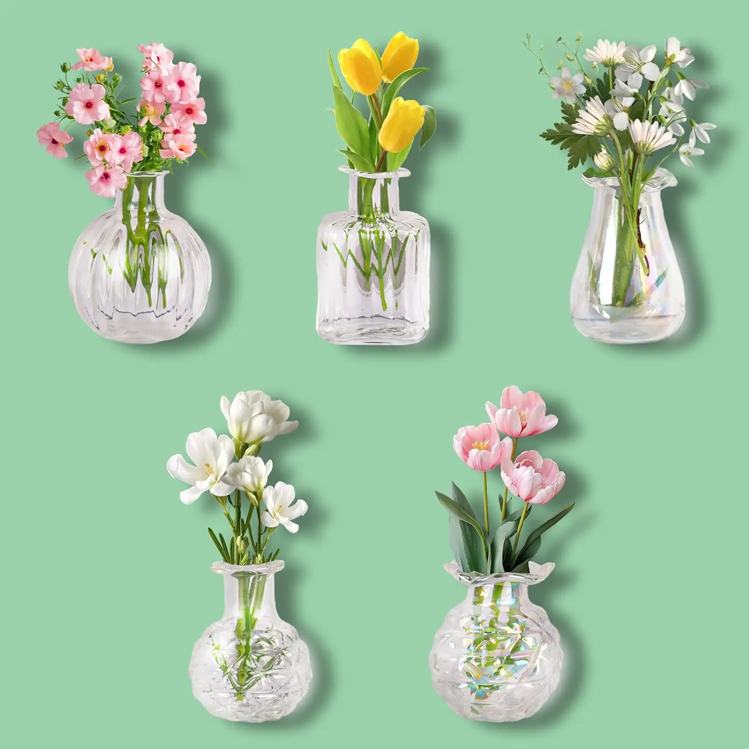 8-Pack Magnetic Lightweight Decorative Ceramic Mini Refrigerator Magnets - 1.1 in Tall Nature-Infused Tiny Plant Vases with Flowers, Sturdy Glass-Enhanced, Fade-Resistant Customizable Home Decor, 6+ Years Durability, Mother's Day Gift