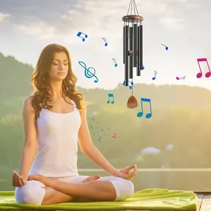 Multi-Color Aluminum Outdoor Wind Chime, 26 Inch Hanging Decorative Wooden Topper, Relaxing Melody for Living Room, Window, Patio, Garden