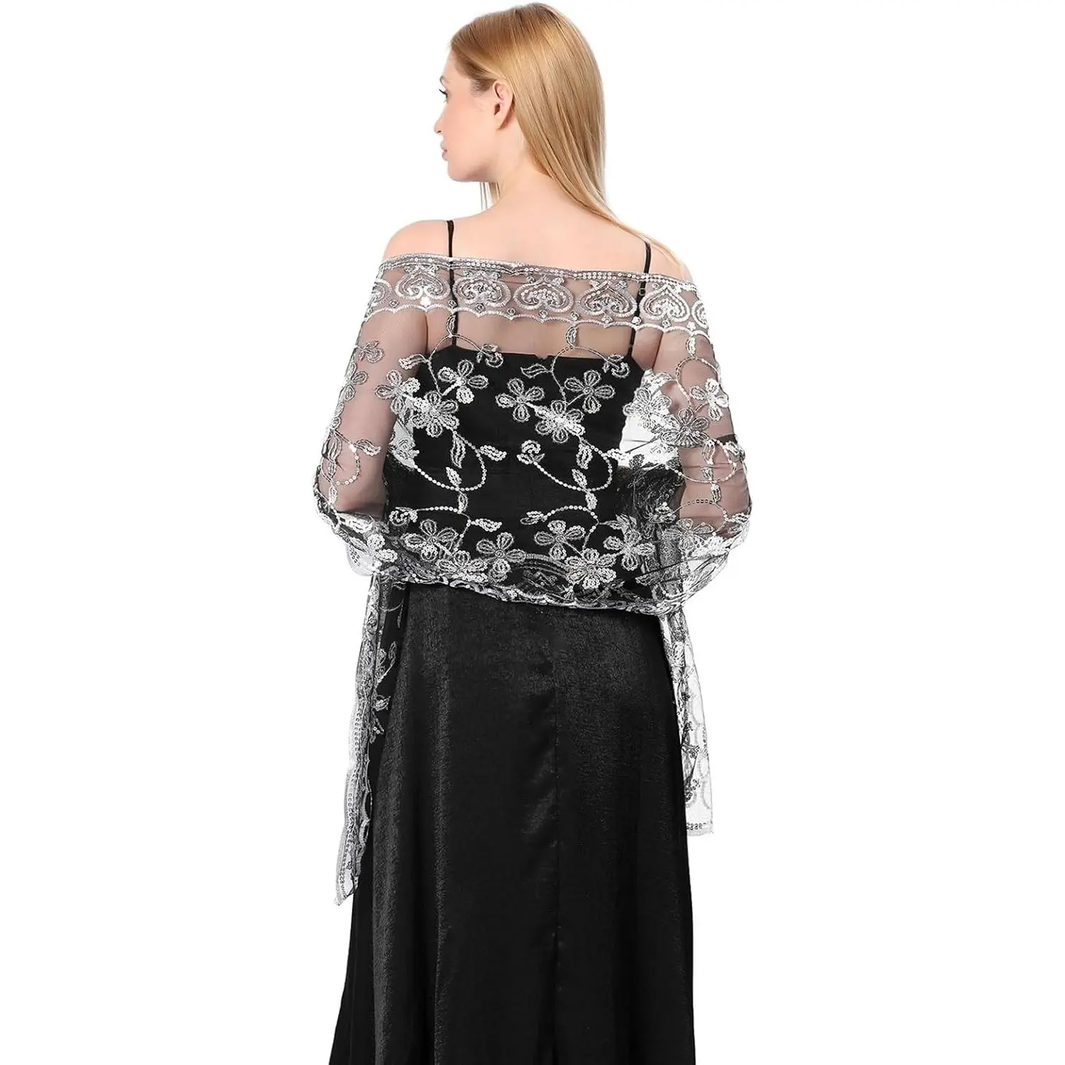 Women's 1920s Glittering Sequin Shawl Wrap - Art Deco Fringed Synthetic Evening Capelet, Lady's Fashion Accessory for Parties, Black Gold