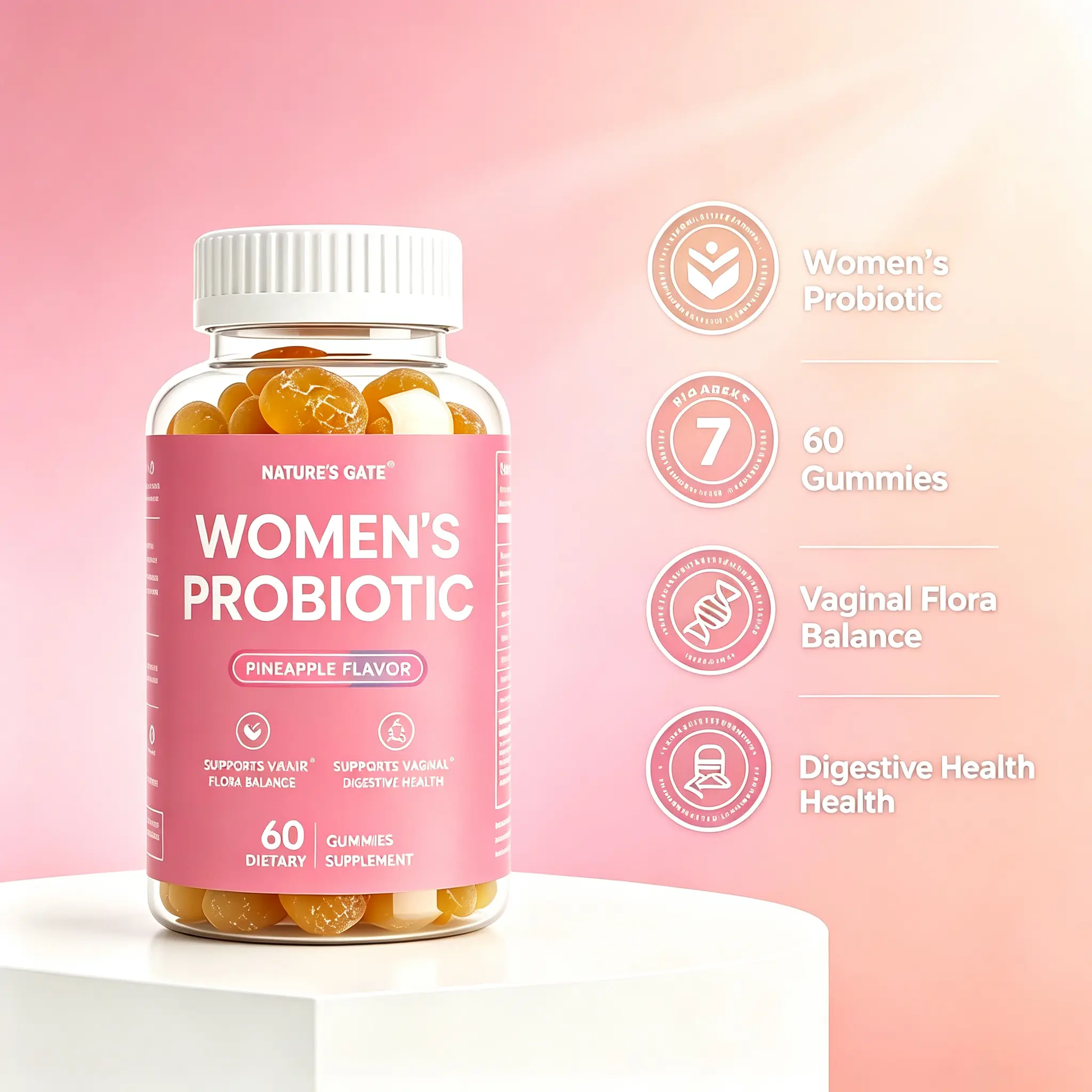 Feminine Probiotics Gummies - Juicy Lactobacilli Complex Blend for Feminine Flora Balance and Digestive Health Support