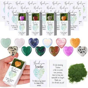 12 Set Teacher Appreciation Gifts in Bulk Thank You Paraprofessional Desk Decor Emotional Support Crystal Stones Green Moss Matchbooks Paperweights Gifts for Women Men