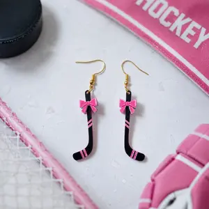 Women's Campus Merch Acrylic Ice Hockey Stick Dangle Drop Earrings - College Sports Game Day, Daily Wear Jewelry