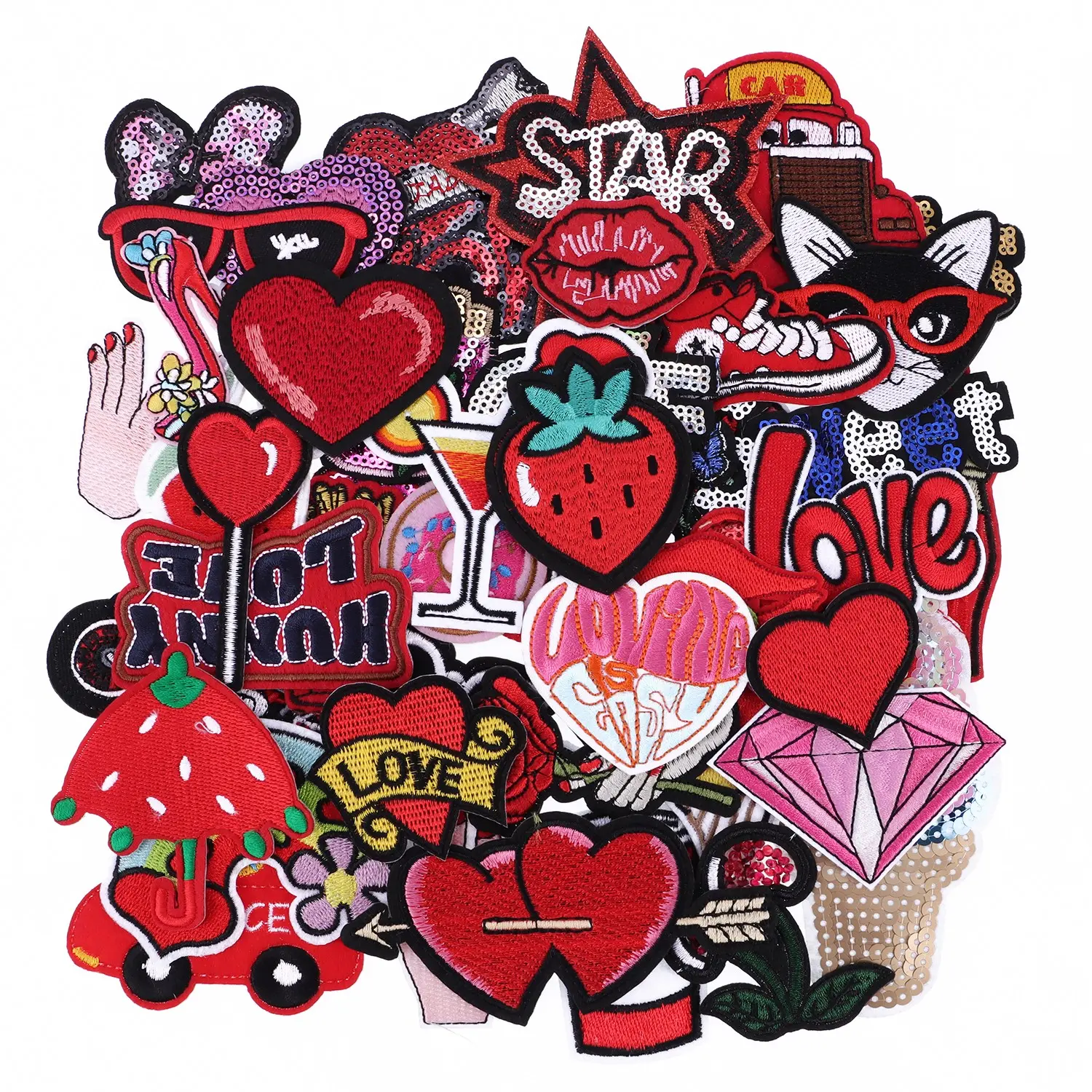 21pcs Valentine's Day Embroidered Patch Set, Embroidery Patches, DIY Craft Supplies for Clothing Hats Jackets, Random Mix Design, Embroidering Design, Perfect for Gifts, Heart Embroidery