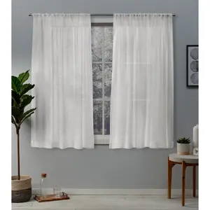 Set of 2 96"x50" Belgian Textured Linen Rod Pocket Sheer Window Curtain Panels Ivory - Exclusive Home: Polyester, OEKO-TEX Certified