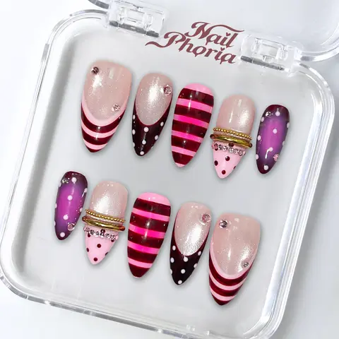 NailPhoria BARBIECORE REBEL -SUMMER Handmade Press-On Nails | Reusable, Salon-Quality, Long-Lasting, Glossy Design