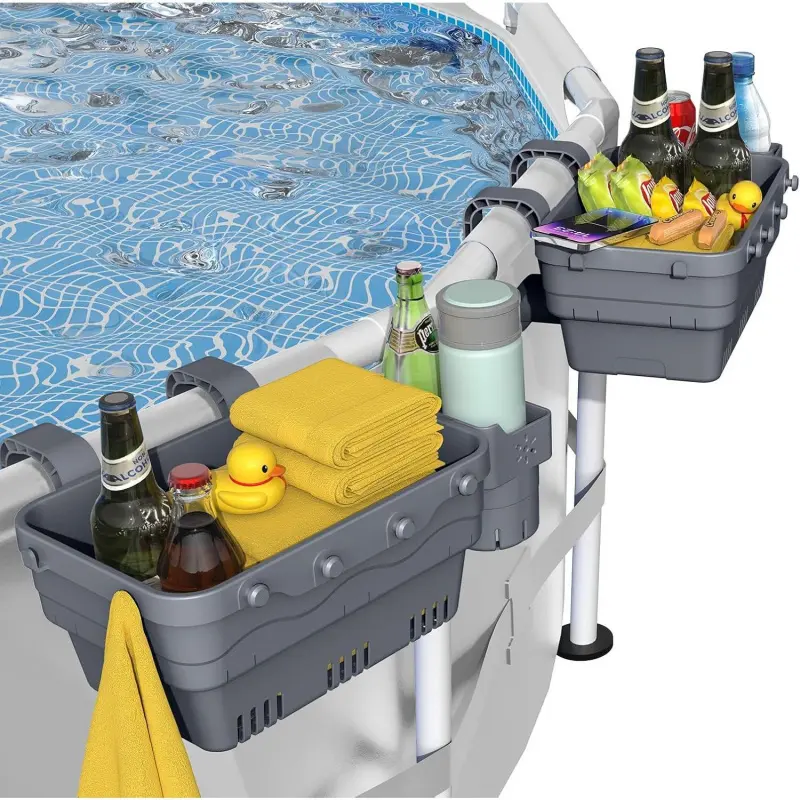 Poolside Storage Basket for Above Ground Pools, Above Ground Pool Accessories, Swimming Pool Storage Basket with Pool Cup Holder, Versatile Organization for Pool Accessories(2 Pack)
