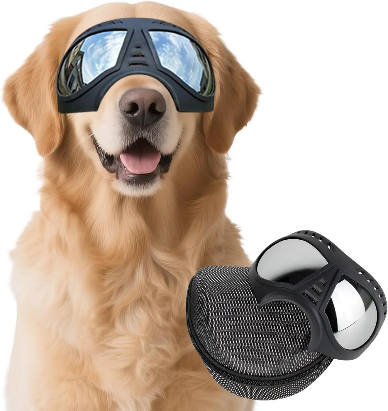 Windproof Anti-UV Dog Goggles Sunglasses with Adjustable Straps for Medium-Large Breeds - Black
