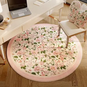 Floral Pattern Round Rug, Non-slip Soft Floor Mat, Decorative Carpet for Home Living Room Bedroom Study Room, Home Decor, Floral Area Rug