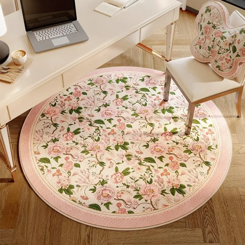Floral Pattern Round Rug, Non-slip Soft Floor Mat, Decorative Carpet for Home Living Room Bedroom Study Room, Home Decor, Super Soft Rug, Floral Area Rug